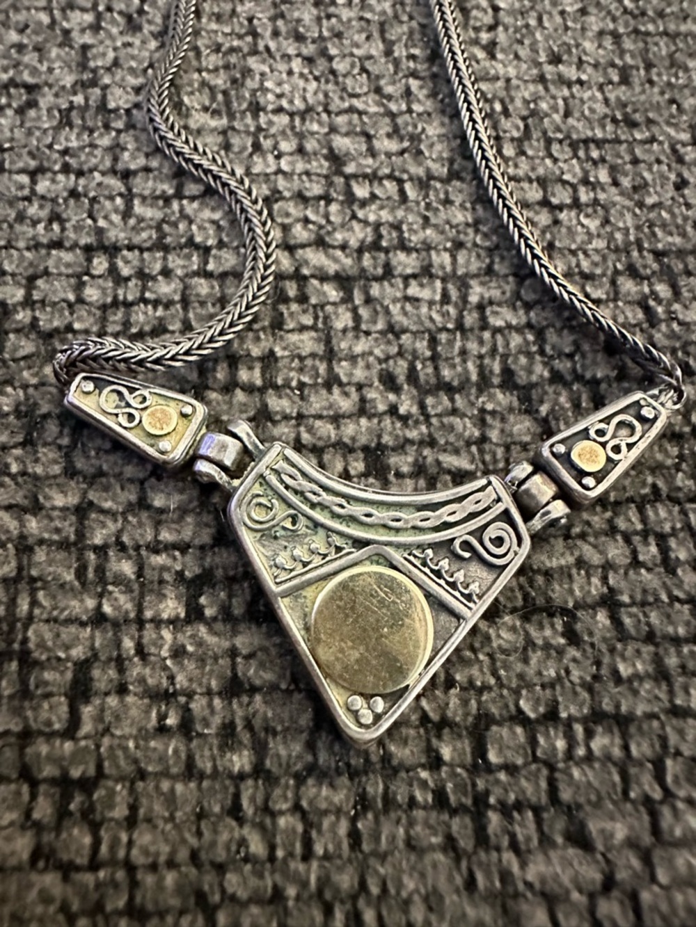 Vintage Shablool Silver Jewelry Design Hammered Silver Triangle Pendant